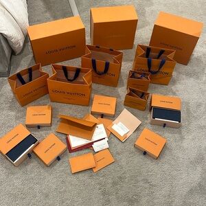 Louis Vuitton shopping bags boxes, sunglass case receipt holders all for sale